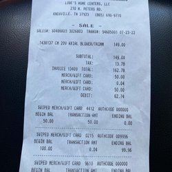Lowe's Home Improvement - Receipt