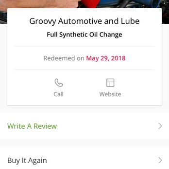 Groovy Lube - Groupon with the name and date of the oil service - Auto Repair Near Me - Austin, Texas