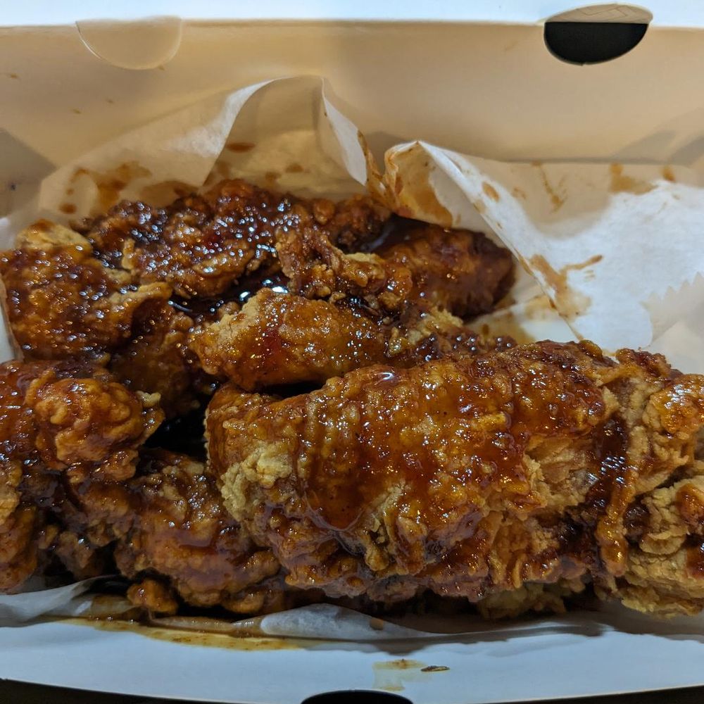 Korean sweet and spicy sauce on chicken strips