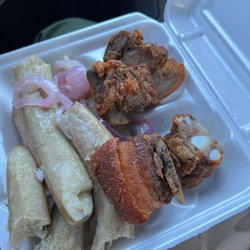 El Principe Restaurant - 4 boney chicharrones and hard guineos.