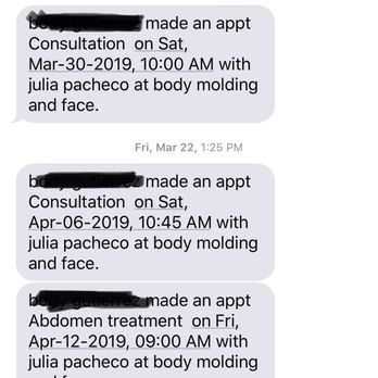 Body Molding and Face - How can I be lying about booking my appointments if I have the confirmation Texts right here? - Massage Therapy Near Me - Downey, California Body Molding and Face - How can I be lying about booking my appointments if I have the confirmation Texts right here? - Massage Therapy Near Me - Downey, California