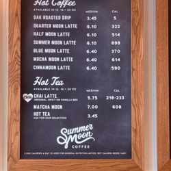 Summer Moon Coffee - Latte menu