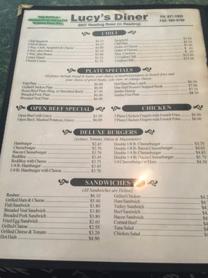 Menu photo 4 Lucy's Diner Cincinnati, OH