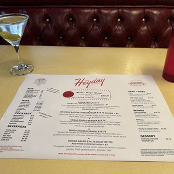 The Heyday  - Here is the complete menu. - Burgers Near Me - Palm Springs, California