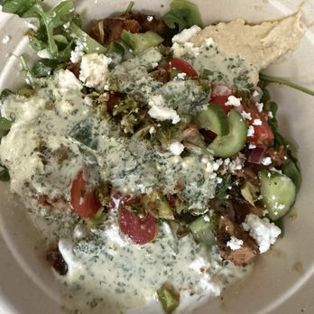 CAVA - Chicken + Rice bowl- sloppy presentation - Mediterranean Near Me - Kendall, Florida