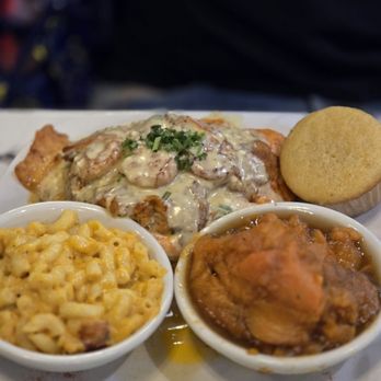 Blaze Bistro - Catfish and shrimp with mac&cheese and yams - Soul Food Near Me - Humble, Texas