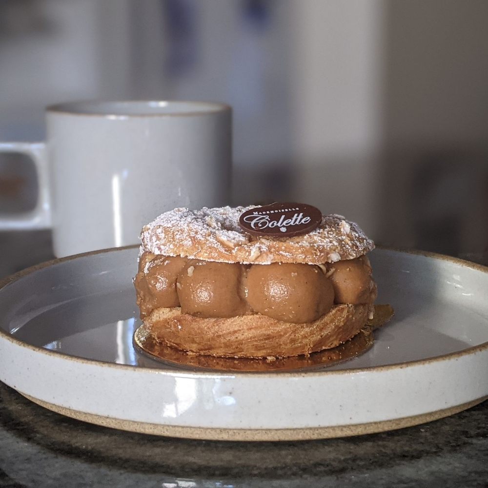 Paris brest on my new Hasami Porcelain plate + matching mug Paris brest on my new Hasami Porcelain plate + matching mug