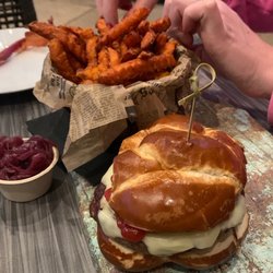 Weathervane Tavern - Bacon cheeseburger with pretzel bun