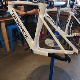 Photo I received in my text messages to keep me updated on the bike. I opted for black paint where carbon repair was done. Photo I received in my text messages to keep me updated on the bike. I opted for black paint where carbon repair was done.