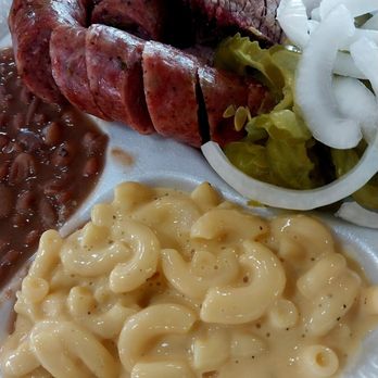 Cooper's Bar-B-Q & Grill - Combo plate with Jalapeño, Sausage, Brisket, Mac n Cheese, and Pinto Beans. - Barbeque Near Me - Junction, Texas Cooper's Bar-B-Q & Grill - Combo plate with Jalapeño, Sausage, Brisket, Mac n Cheese, and Pinto Beans. - Barbeque Near Me - Junction, Texas