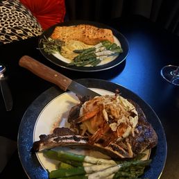 Ribeye steak with lobster and asparagus The salmon Ribeye steak with lobster and asparagus The salmon