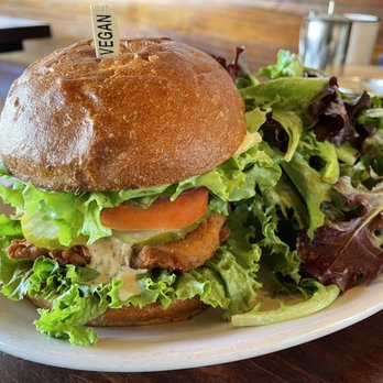 The Wild Chive - Fried Chkn Sammie with salad - Vegan Near Me - Long Beach, California The Wild Chive - Fried Chkn Sammie with salad - Vegan Near Me - Long Beach, California