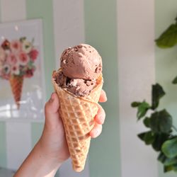 Harper's Ice Cream - Handcrafted Rocky Road Ice Cream made in house with a fresh baked waffle cone.
