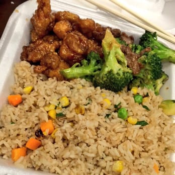 Panda Express - plate; orange chicken & beef broccoli with fried rice - Fast Food Near Me - Anchorage, Alaska