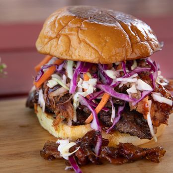 Lonestar Fusion Burger - The Lonestar
homemade Bacon jam
2 brisket smashpatties
smoked pulled pork
and homemade coleslaw - Food Trucks Near Me - Porter , Texas Lonestar Fusion Burger - The Lonestar
homemade Bacon jam
2 brisket smashpatties
smoked pulled pork
and homemade coleslaw - Food Trucks Near Me - Porter , Texas