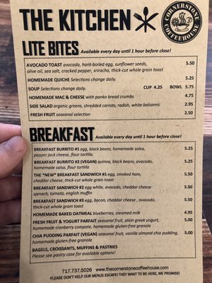 Menu photo 5 Cornerstone Coffeehouse Camp Hill, PA