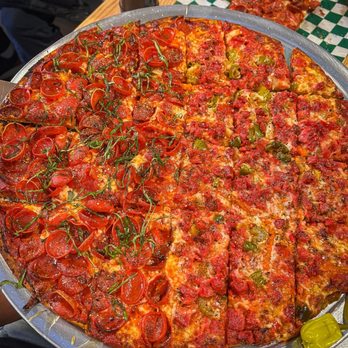 Novel Pizza Cafe - Half Hot Pep & Half Longanisa & Giardiniera - Pizza Near Me - Chicago, Illinois