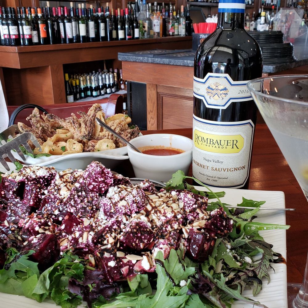 La Lupa Ristorante - Beet Salad , Fried Calamari , and a bottle of Napa Valleys Finest . - Italian Near Me - North Haven, Connecticut