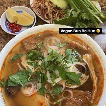 Thuong An Lac - Bun Bo Hue & fresh veggies on the side to customize the soup - Vegan Near Me - Honolulu, Hawaii