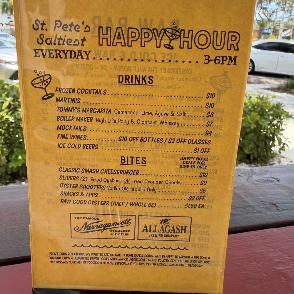 Happy hour menu