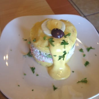El Chullo Peruvian Restaurant & Bar - Causa rellena - potato cake with crab filling - Peruvian Near Me - Phoenix, Arizona El Chullo Peruvian Restaurant & Bar - Causa rellena - potato cake with crab filling - Peruvian Near Me - Phoenix, Arizona