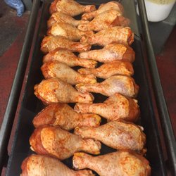 Marinated jumbo chicken drumsticks that has never been frozen before. Shipped to us topped with ice.