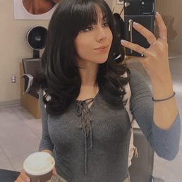 Short front bangs w/longer sides + long layers Short front bangs w/longer sides + long layers