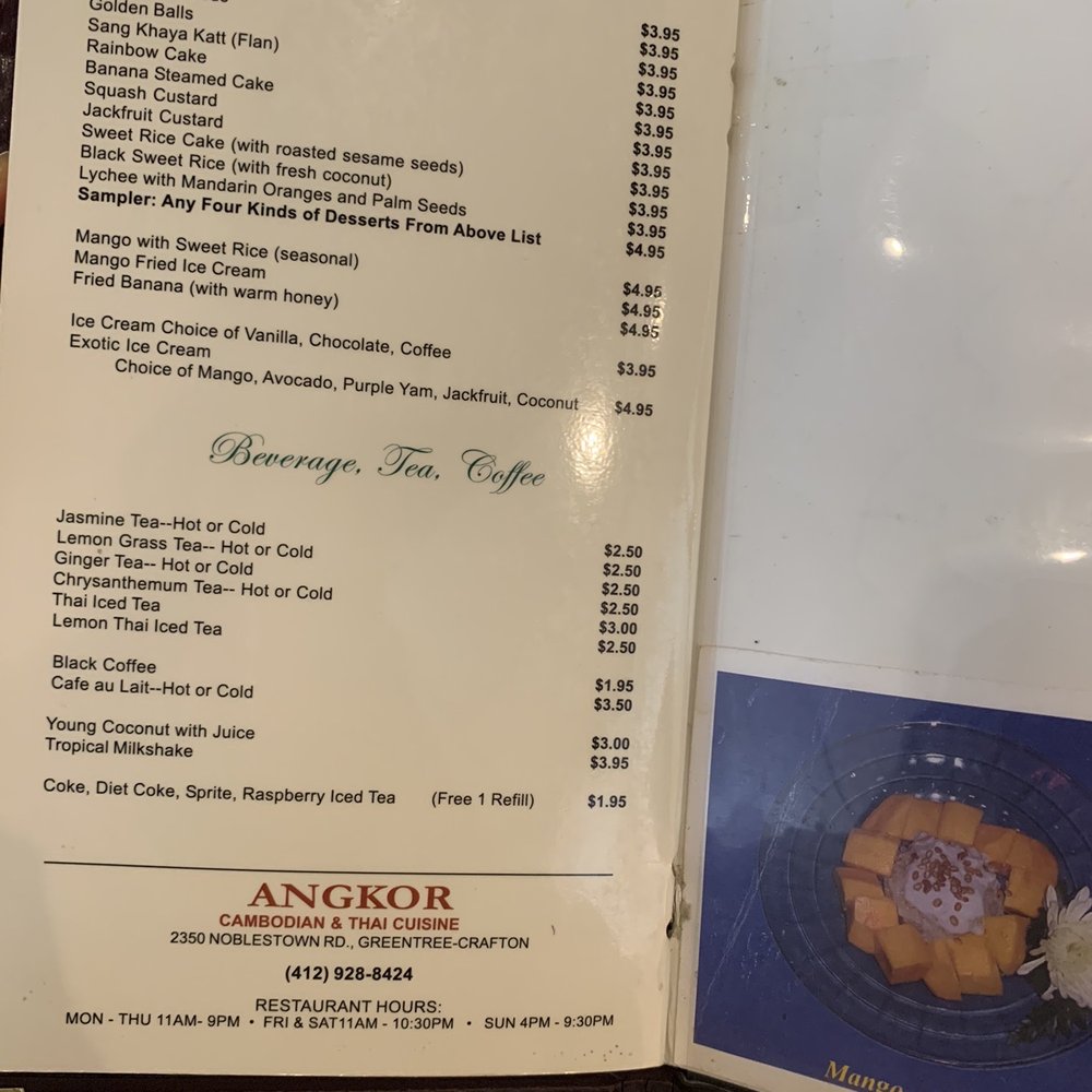 Angkor Restaurant - Dinner menu - dessert - Cambodian Near Me - Pittsburgh, Pennsylvania