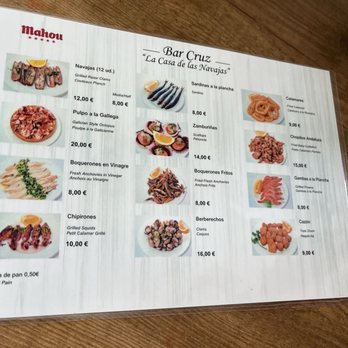 Bar Cruz - Menu 11/2024 - Tapas Bars Near Me - Madrid, M