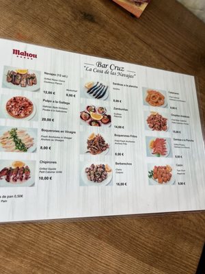 Menu photo 1 Bar Cruz Madrid, M