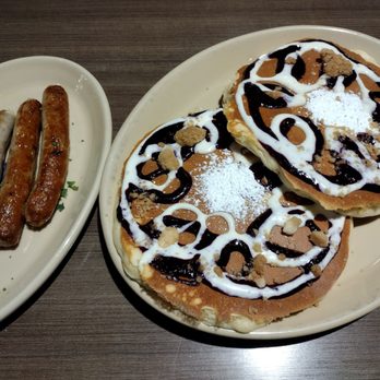 Snooze, an A.M. Eatery - Blueberry Danish pancakes with sausage links. - Breakfast & Brunch Near Me - Tempe, Arizona Snooze, an A.M. Eatery - Blueberry Danish pancakes with sausage links. - Breakfast & Brunch Near Me - Tempe, Arizona
