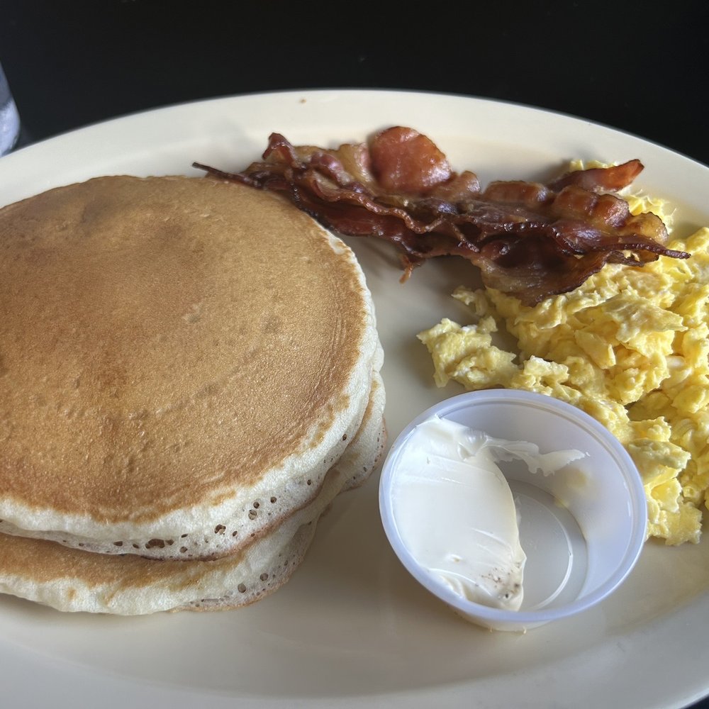Pancakes eggs and bacon Pancakes eggs and bacon