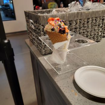 The Crazy Mason Milkshake Bar - Waffle cone with two scoops and toppings - Ice Cream & Frozen Yogurt Near Me - Greenville, South Carolina The Crazy Mason Milkshake Bar - Waffle cone with two scoops and toppings - Ice Cream & Frozen Yogurt Near Me - Greenville, South Carolina