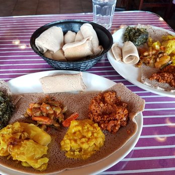 Harambe Restaurant - Two single vegetarian injera platters. - Ethiopian Near Me - Vancouver, British Columbia