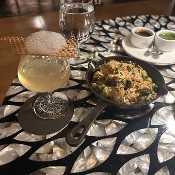 Musaafer - Brussel Sprouts and the Montrose cocktail - Indian Near Me - Houston, Texas Musaafer - Brussel Sprouts and the Montrose cocktail - Indian Near Me - Houston, Texas
