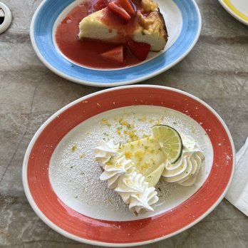 Guanabanas - Key Lime Pie and Rustic Basque Cheese cake with Strawberry sauce. - Seafood Near Me - Jupiter, Florida Guanabanas - Key Lime Pie and Rustic Basque Cheese cake with Strawberry sauce. - Seafood Near Me - Jupiter, Florida