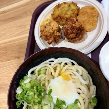 Sanukiseimen Mugimaru - Ontama savory udon, karaage chiken, vege tempura and vege croquettes - Japanese Near Me - Costa Mesa, California Sanukiseimen Mugimaru - Ontama savory udon, karaage chiken, vege tempura and vege croquettes - Japanese Near Me - Costa Mesa, California