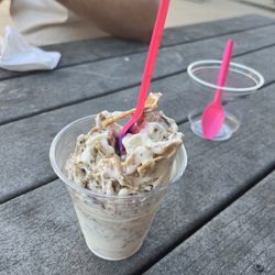 Concrete with waffle cone and Reece's peanut butter cups