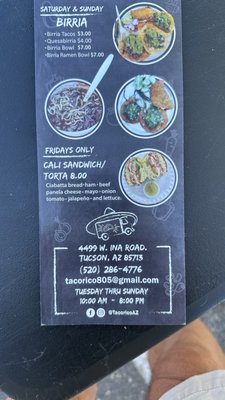 Menu photo 2 Taco Rico Tucson, AZ Menu photo 2 Taco Rico Tucson, AZ