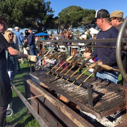 Sausalito Herring Festival - Grilling the herring while we wait in a very long line.