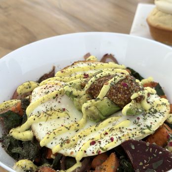 Millport - The Veggie Breakfast Bowl with egg. Sweet potatoes, carrots, beets, kale (I think) and mustard seed topping. Great mix of flavors! - American Near Me - Imperial Beach, California