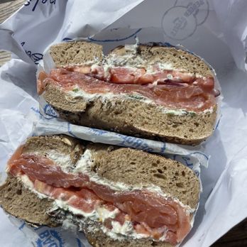 Bergen Bagels - Whole wheat everything bagel with tomato, onion lox and cream cheese - Bagels Near Me - Brooklyn, New York
