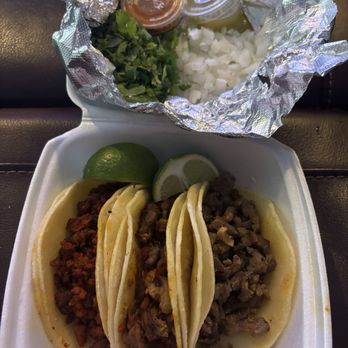 Alex Tacos To Go - 3 Tacos (1 Bistec, 1 Trompo, and 1 Carnitas)/(Cilantro, Onions, and Salsas on the Side) - Tacos Near Me - Dallas, Texas