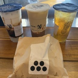 Brown Sugar Pearl Tea Latte, Fresh Taro Green Tea Latte, Winter Melon Tea, Dark Chocolate Egg Waffle Brown Sugar Pearl Tea Latte, Fresh Taro Green Tea Latte, Winter Melon Tea, Dark Chocolate Egg Waffle