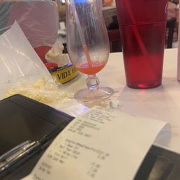 Receipt & empty margarita glass