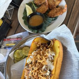 Brisket po boy and coconut shrimp