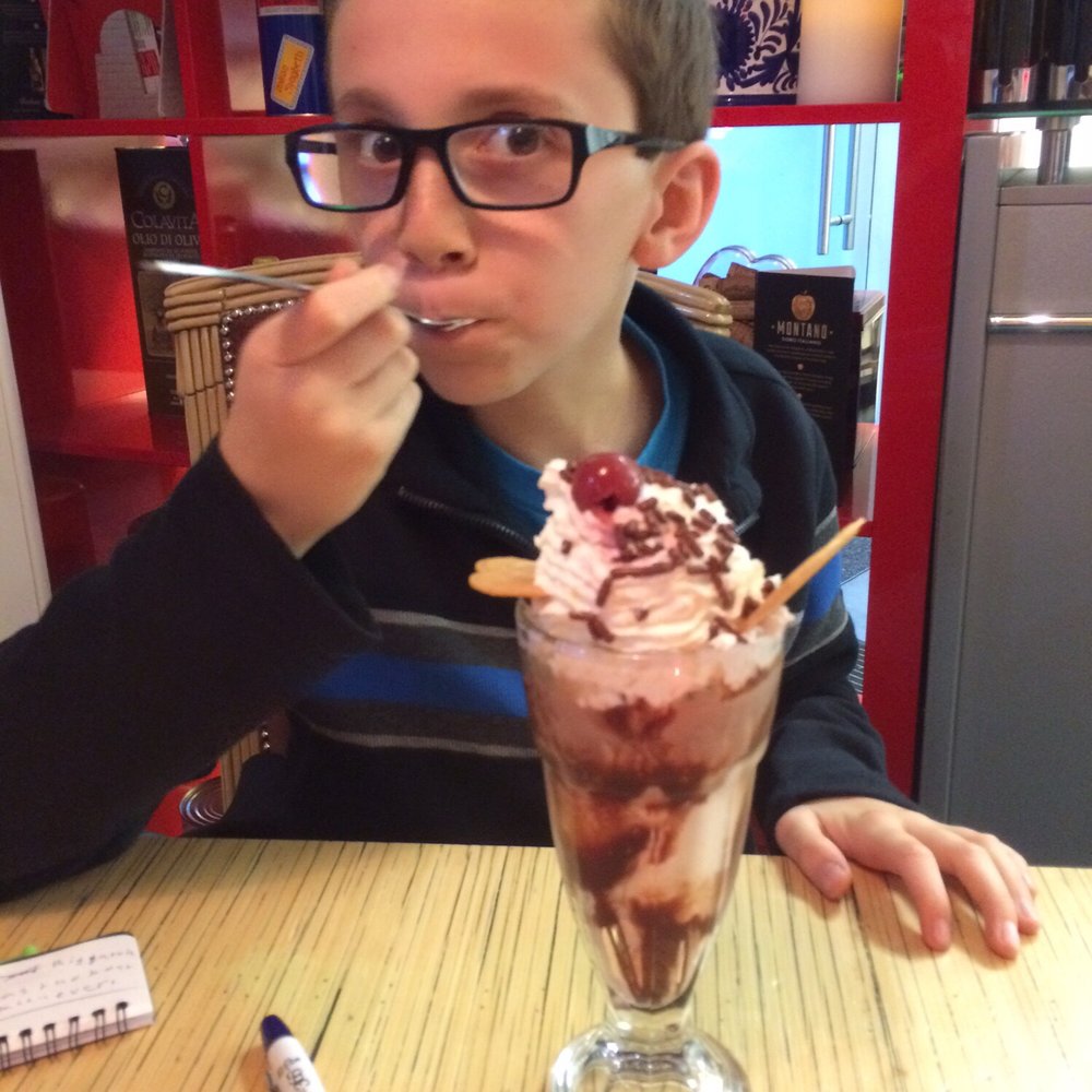 Rigatoni's - Chocolate delight makes for a happy boy! - Italian Near Me - Edinburgh, EDH