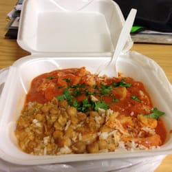 Curry, Up - Spicy shrimp curry, with a sample of lentil and chickpea curry on the side!