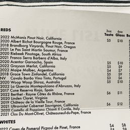Red wine menu