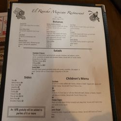 El Rancho - Front side of menu